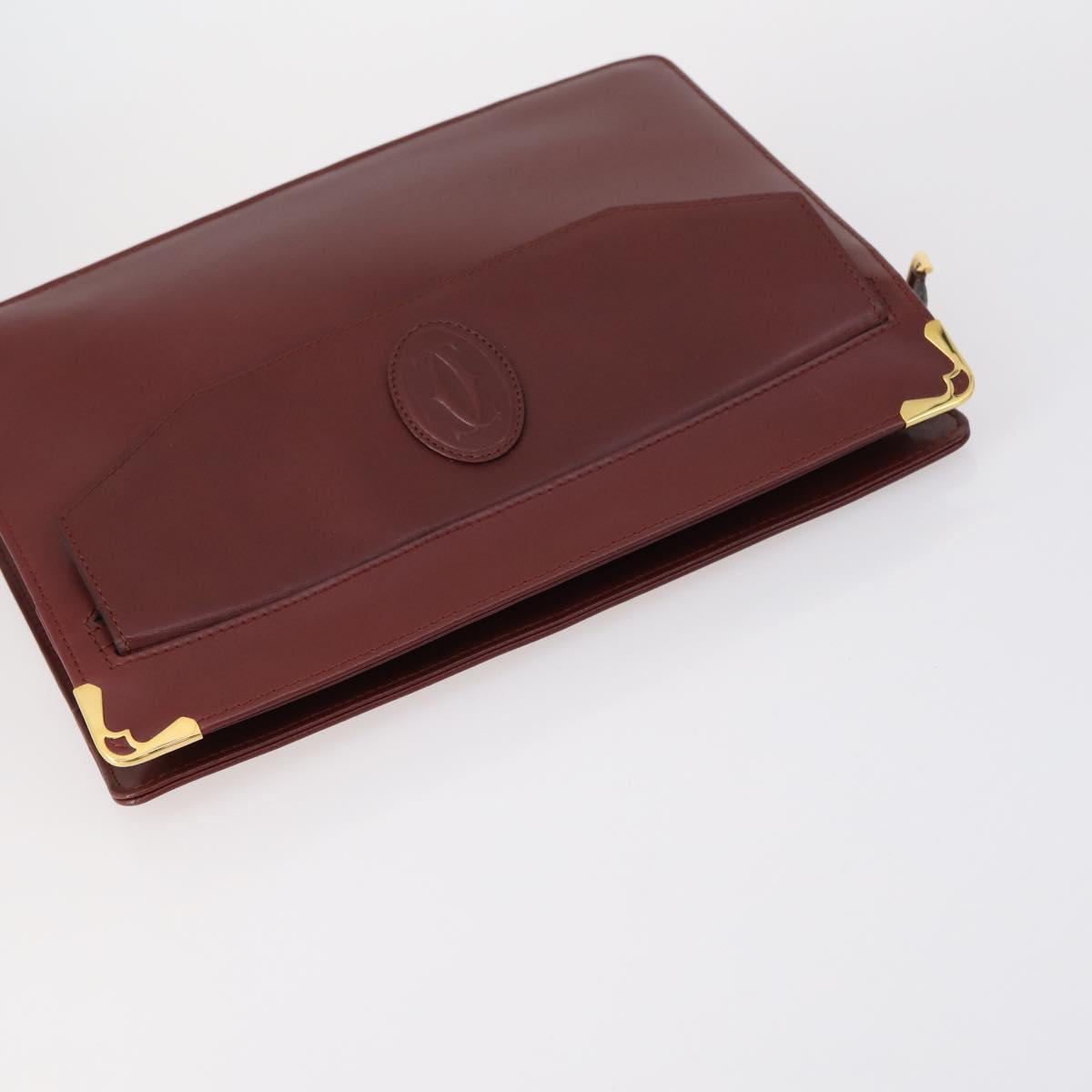 CARTIER Must Line Clutch Bag Leather 4Set Bordeaux Gold Auth bs30292