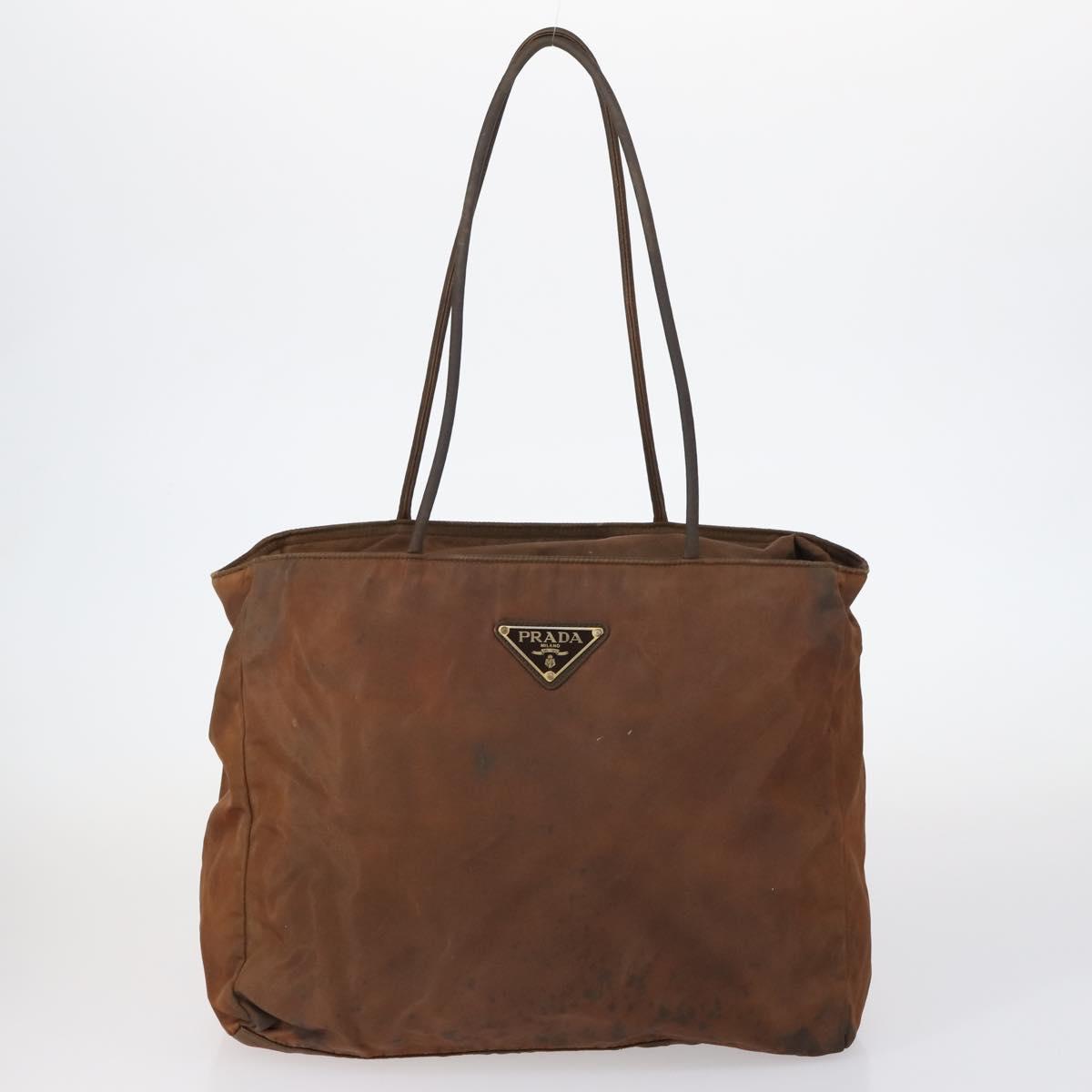PRADA Tote Bag Nylon Suede 5Set Brown Khaki beige Auth bs30294