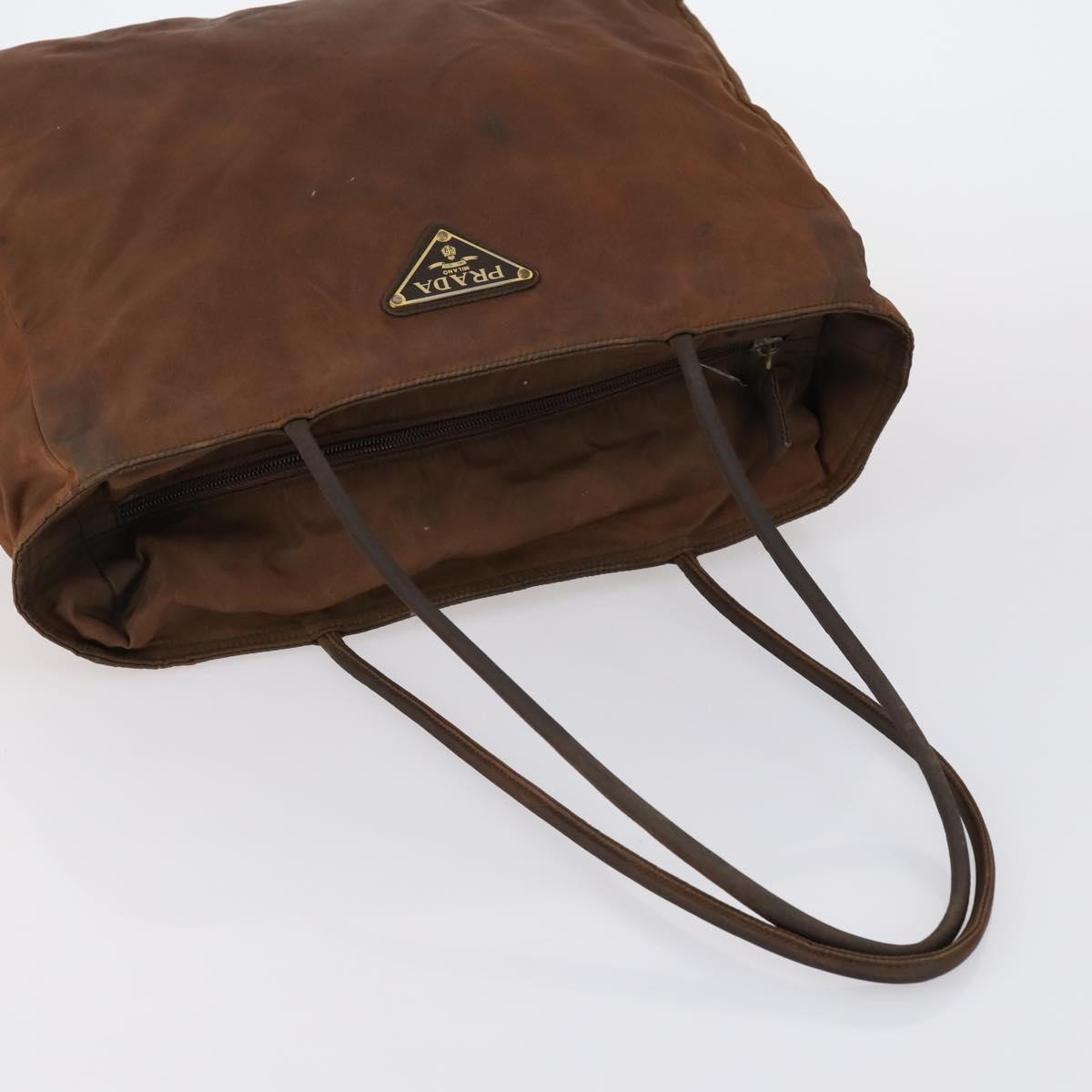PRADA Tote Bag Nylon Suede 5Set Brown Khaki beige Auth bs30294