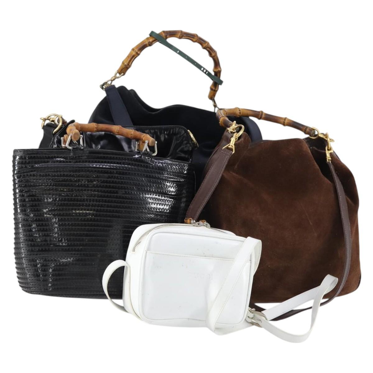 GUCCI Shoulder Bag PVC Suede Leather 5Set Black White Brown Auth bs30297