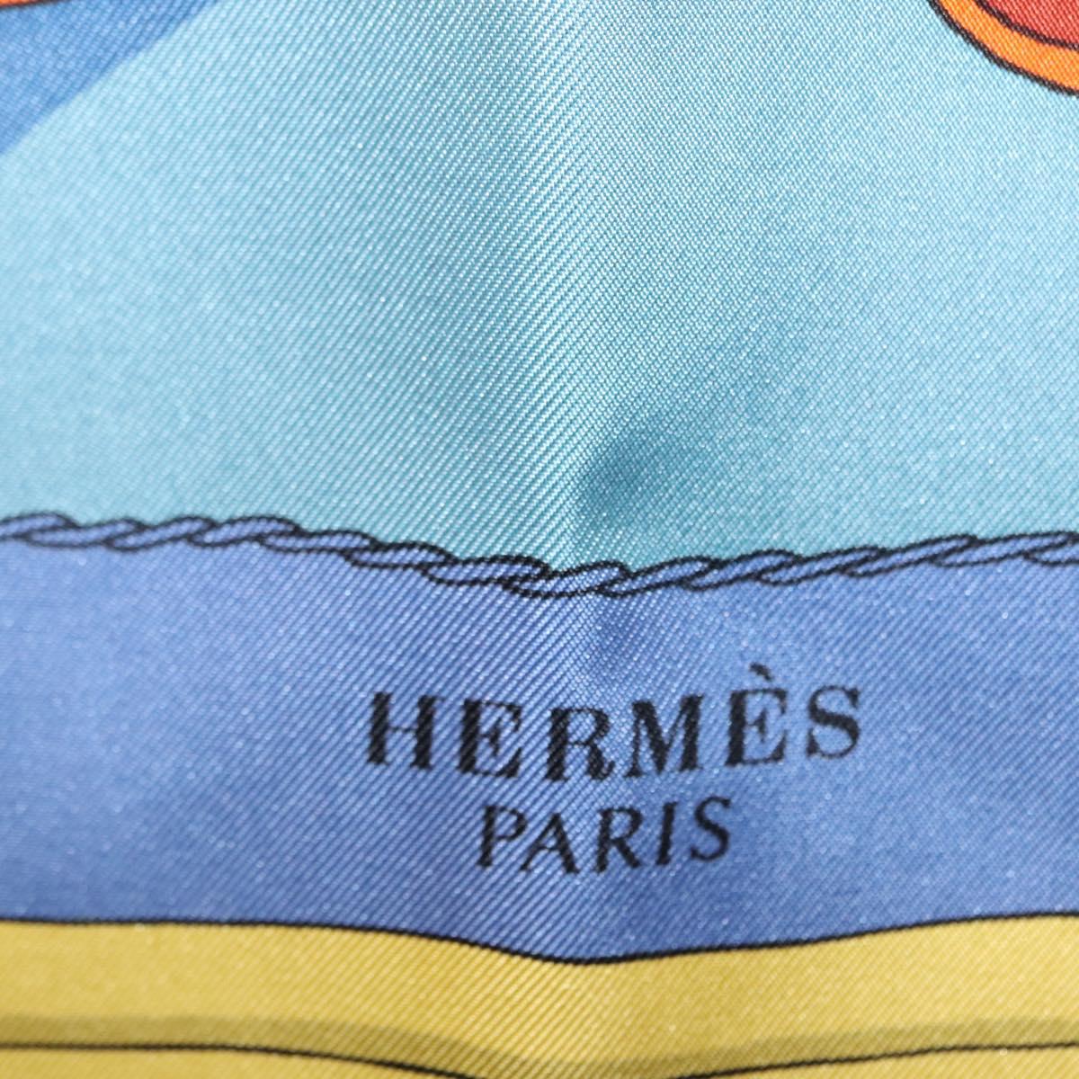 HERMES Carre 90 Scarf Silk ""Mail Coach"" Blue Auth bs30298
