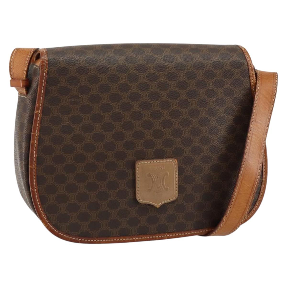 CELINE Macadam Canvas Shoulder Bag PVC Brown Gold Auth bs30306