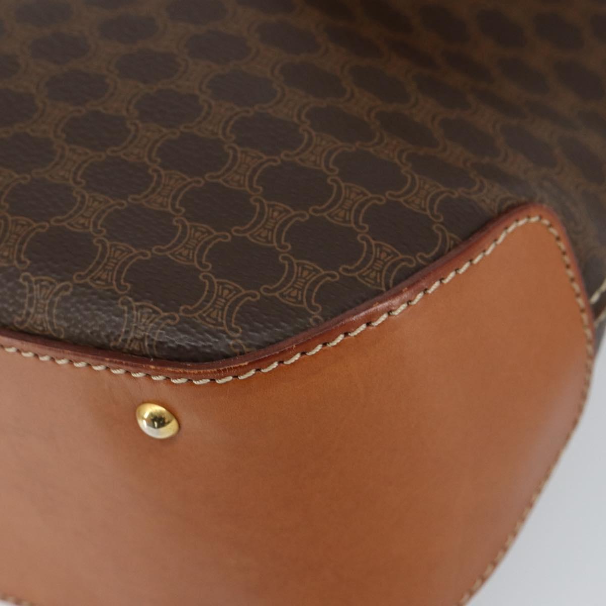 CELINE Macadam Canvas Hand Bag PVC Leather Brown Gold Auth bs30308