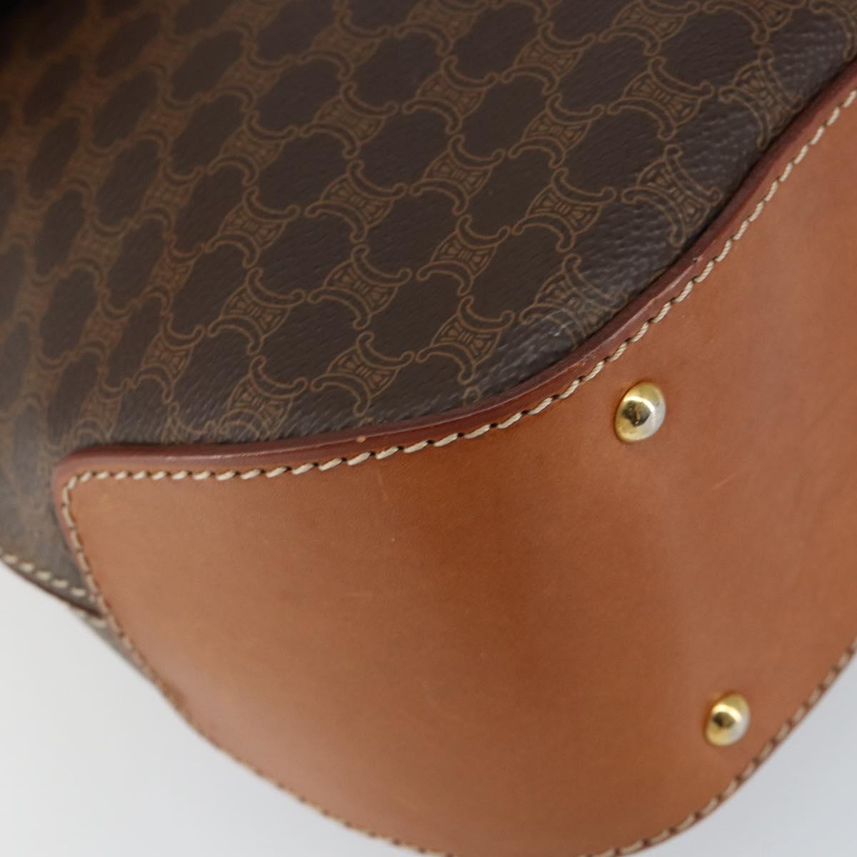 CELINE Macadam Canvas Hand Bag PVC Leather Brown Gold Auth bs30308
