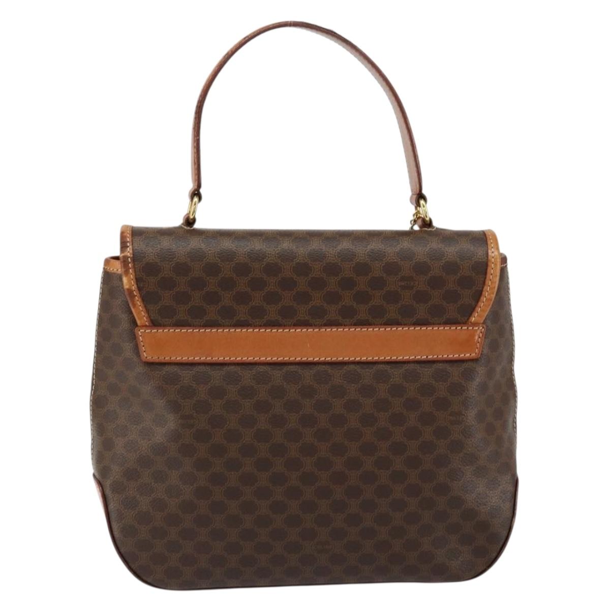 CELINE Macadam Canvas Hand Bag PVC Leather Brown Gold Auth bs30308
