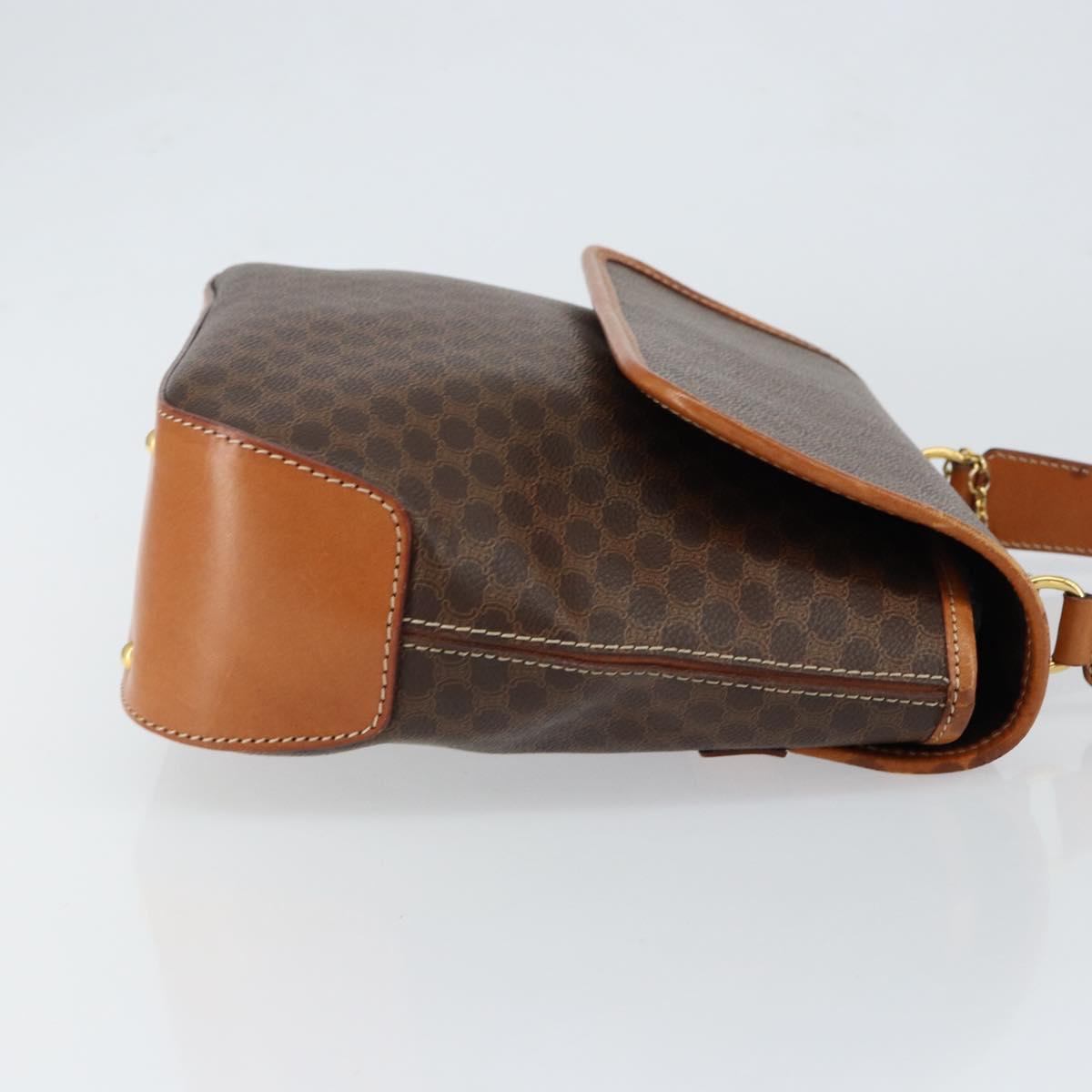 CELINE Macadam Canvas Hand Bag PVC Leather Brown Gold Auth bs30308