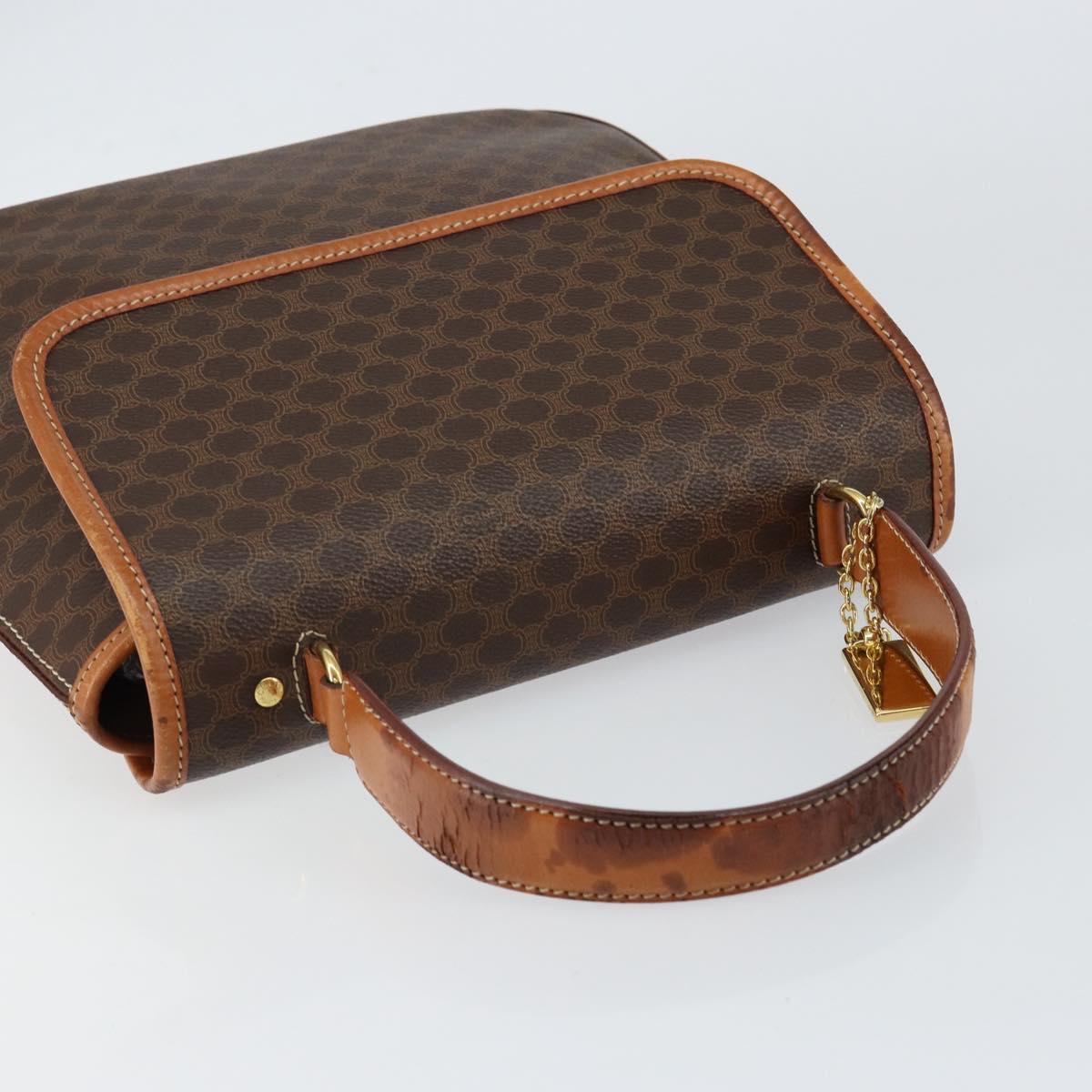 CELINE Macadam Canvas Hand Bag PVC Leather Brown Gold Auth bs30308