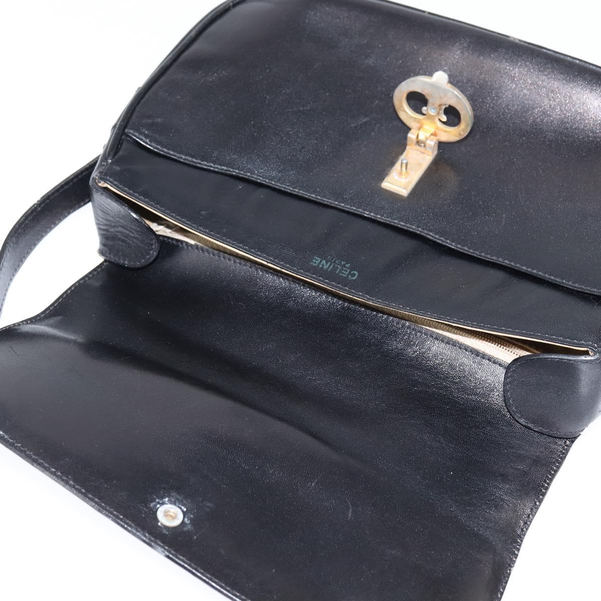 CELINE Shoulder Bag Leather Black Gold Auth bs30310