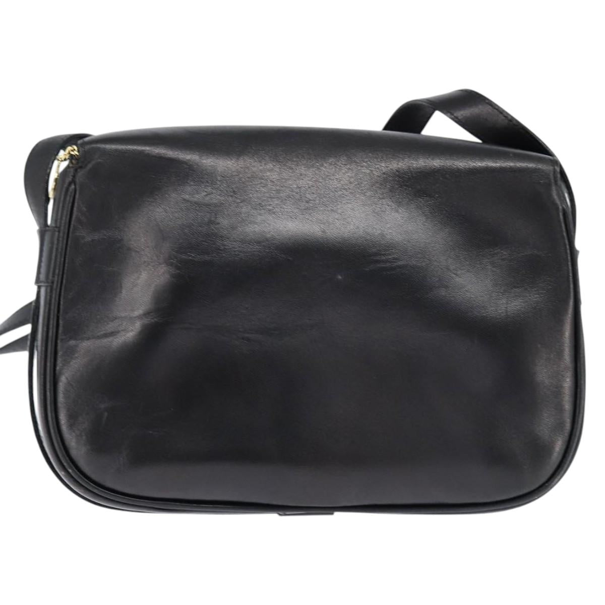CELINE Shoulder Bag Leather Black Gold Auth bs30310