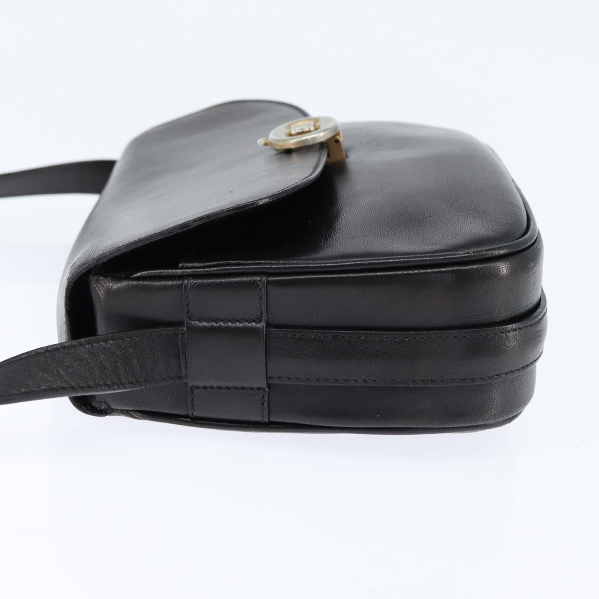 CELINE Shoulder Bag Leather Black Gold Auth bs30310