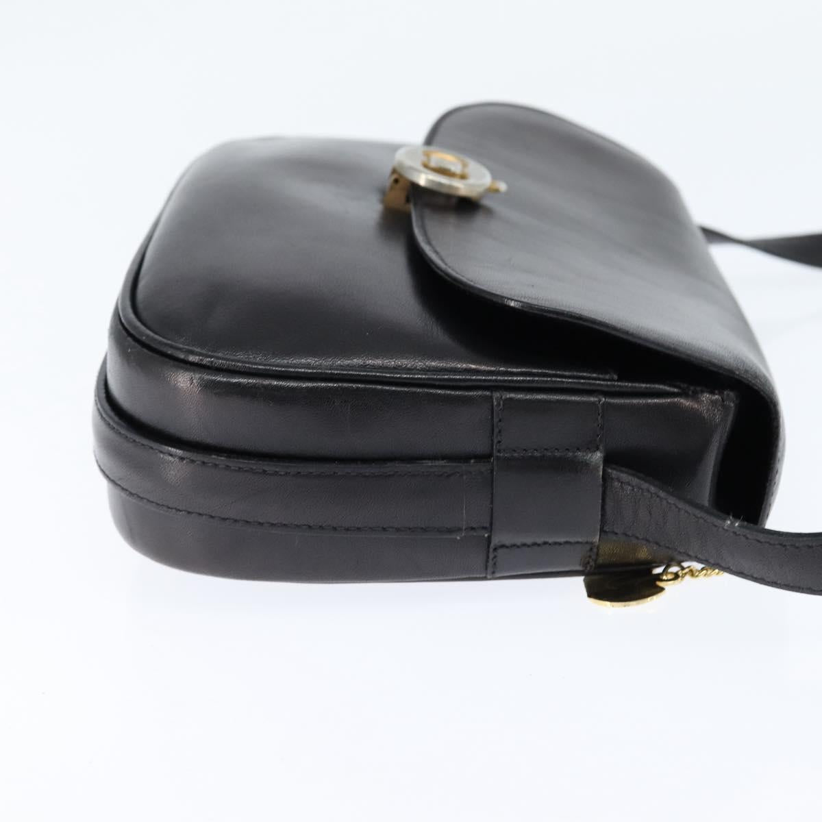 CELINE Shoulder Bag Leather Black Gold Auth bs30310