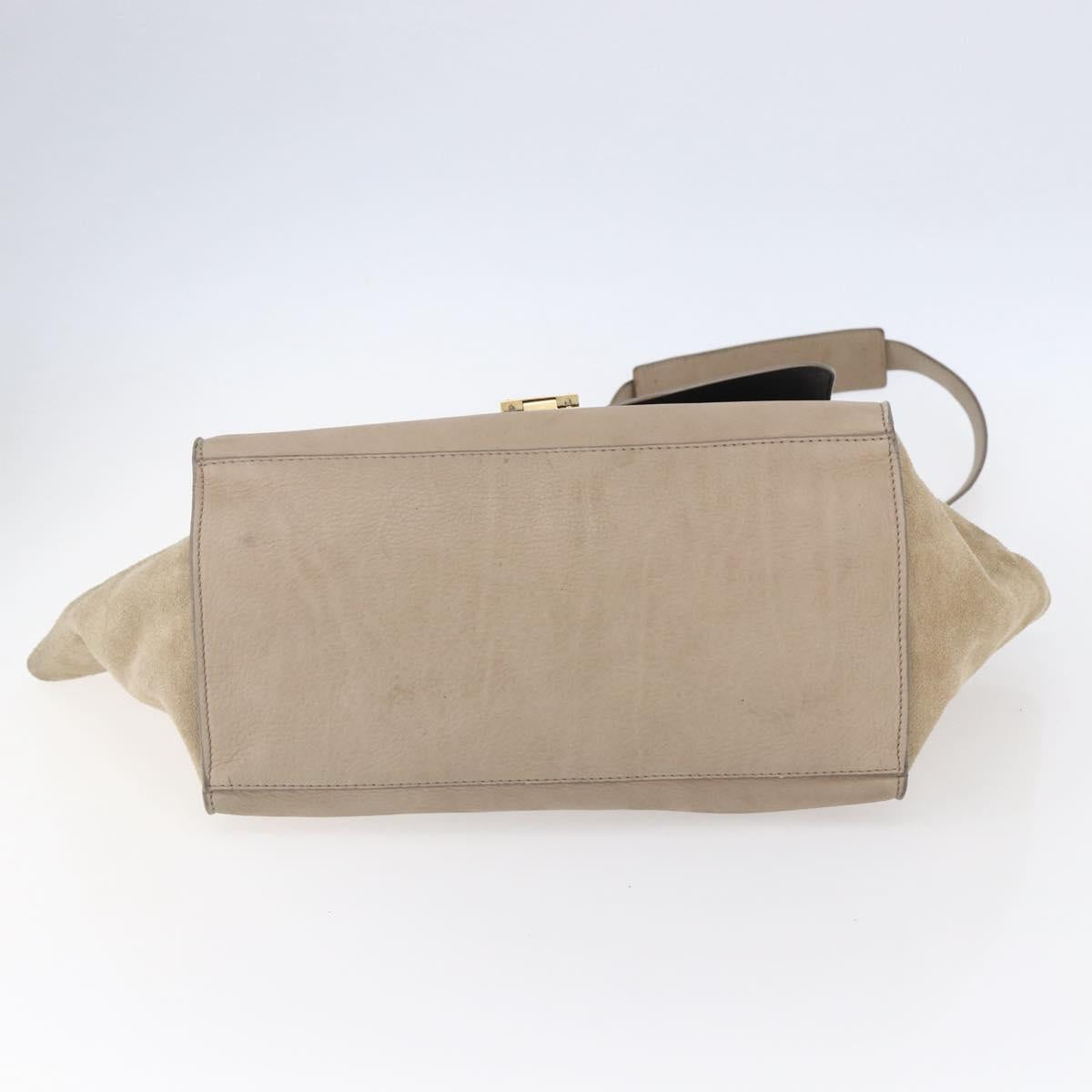 CELINE Trapeze Hand Bag Leather 2way Beige Gold Auth bs30311
