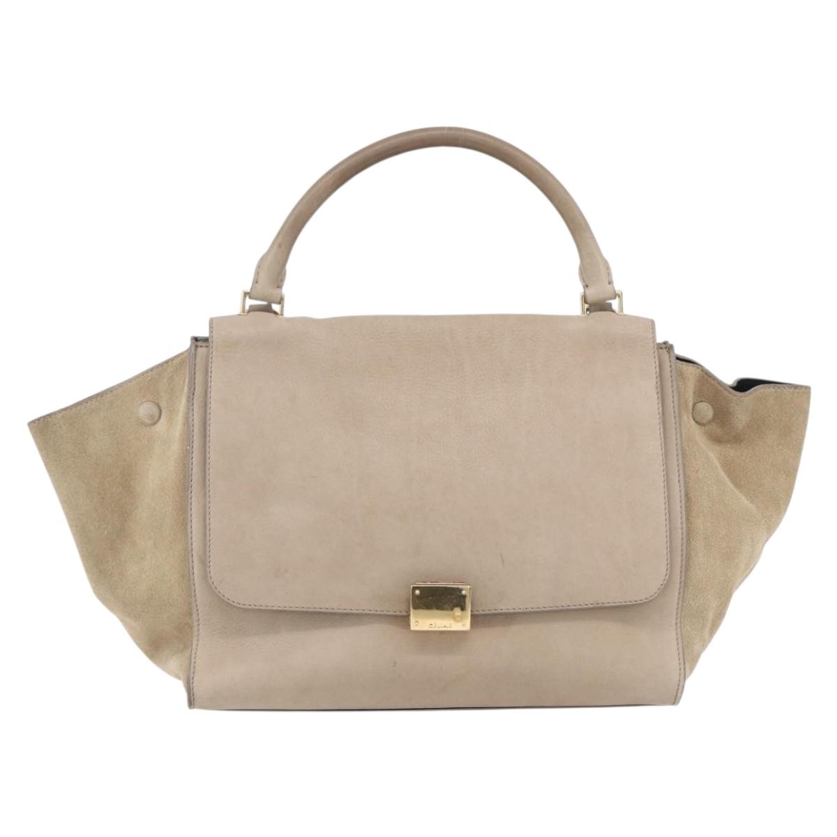 CELINE Trapeze Hand Bag Leather 2way Beige Gold Auth bs30311