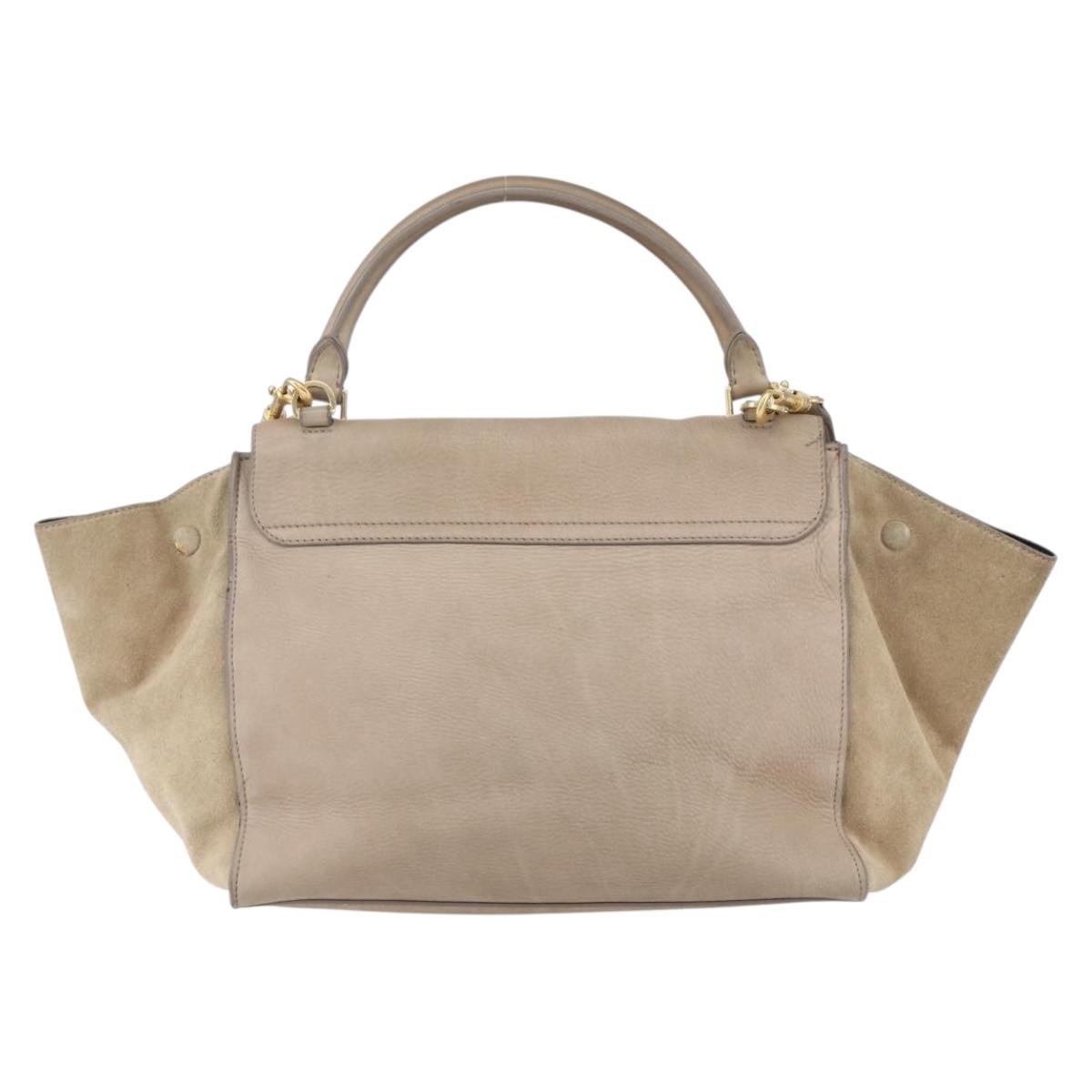CELINE Trapeze Hand Bag Leather 2way Beige Gold Auth bs30311