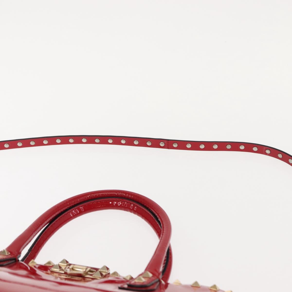 VALENTINO Rock Studs Hand Bag Patent leather 2way Red Gold Auth bs30313