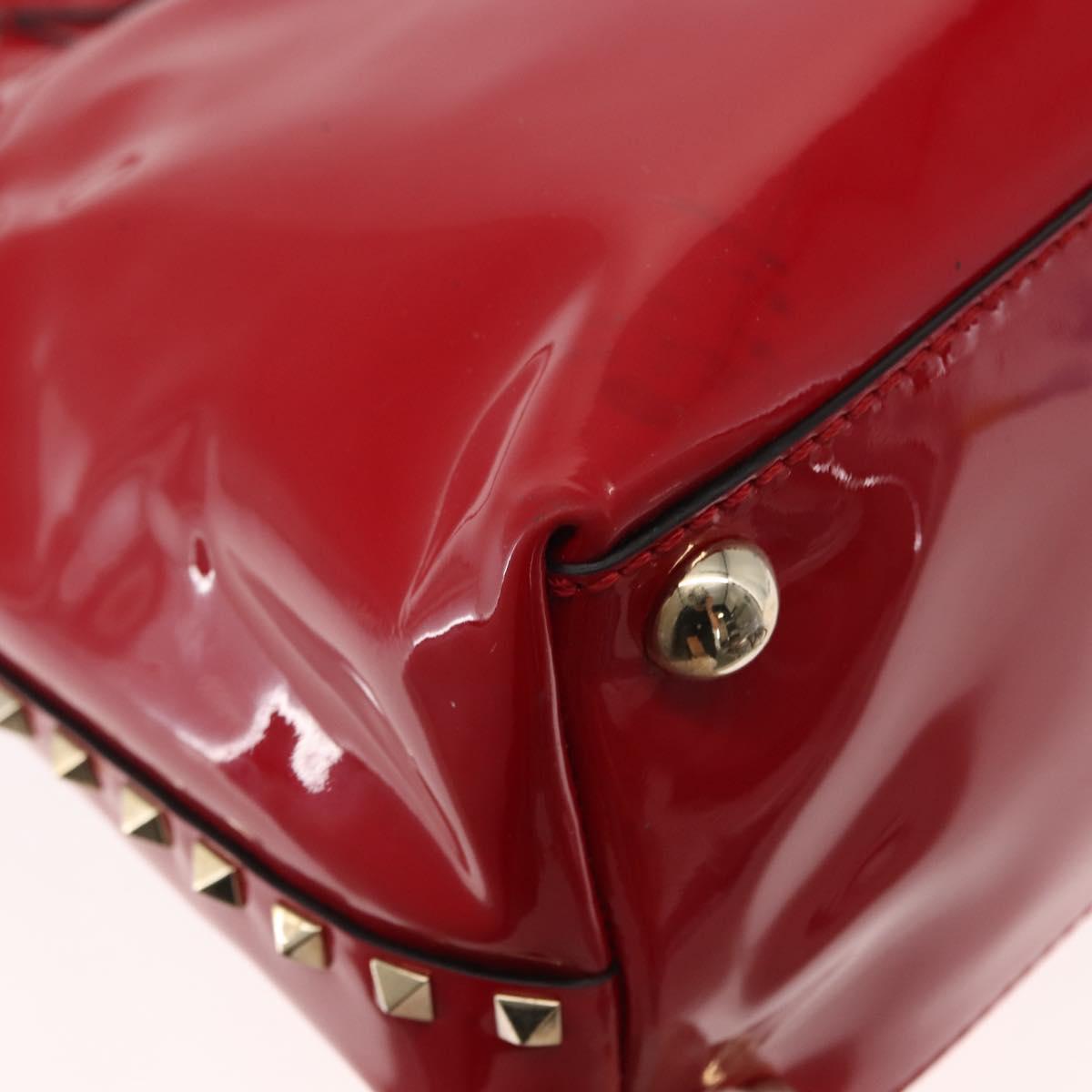 VALENTINO Rock Studs Hand Bag Patent leather 2way Red Gold Auth bs30313