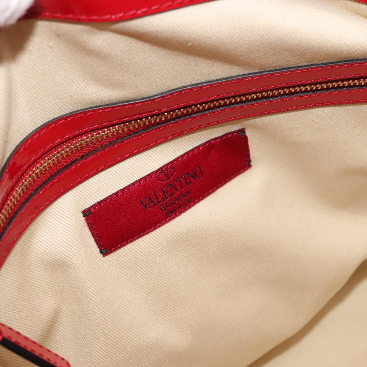 VALENTINO Rock Studs Hand Bag Patent leather 2way Red Gold Auth bs30313