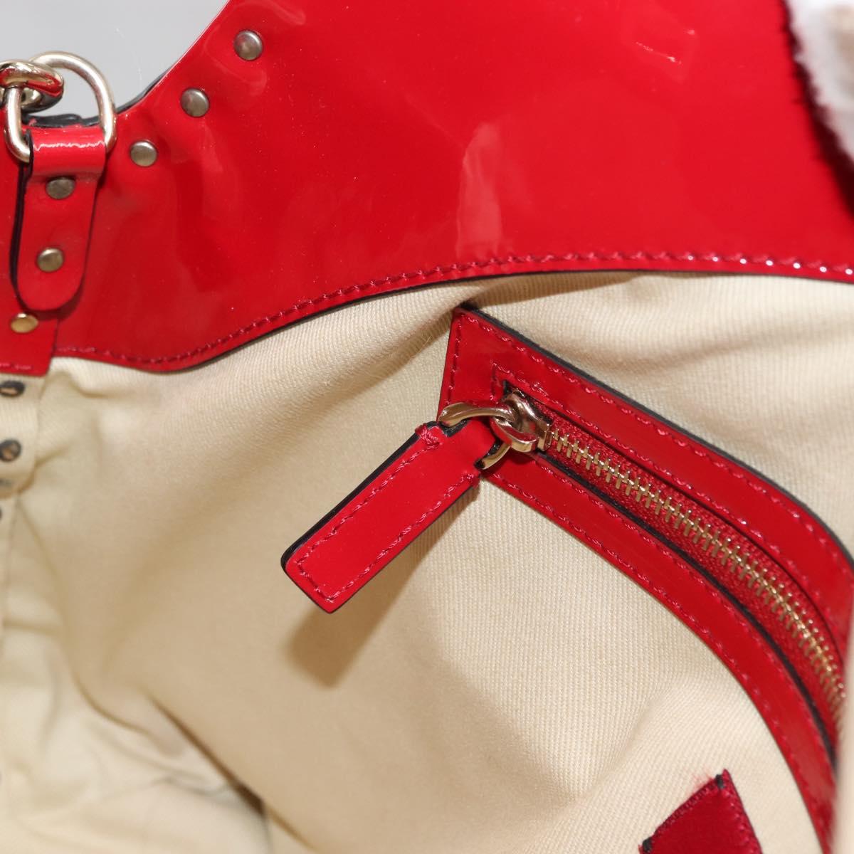 VALENTINO Rock Studs Hand Bag Patent leather 2way Red Gold Auth bs30313