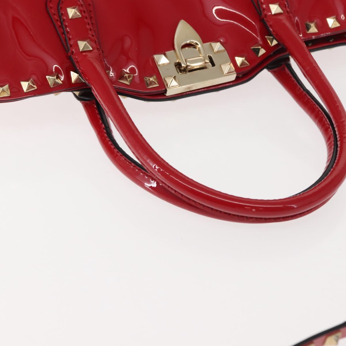 VALENTINO Rock Studs Hand Bag Patent leather 2way Red Gold Auth bs30313