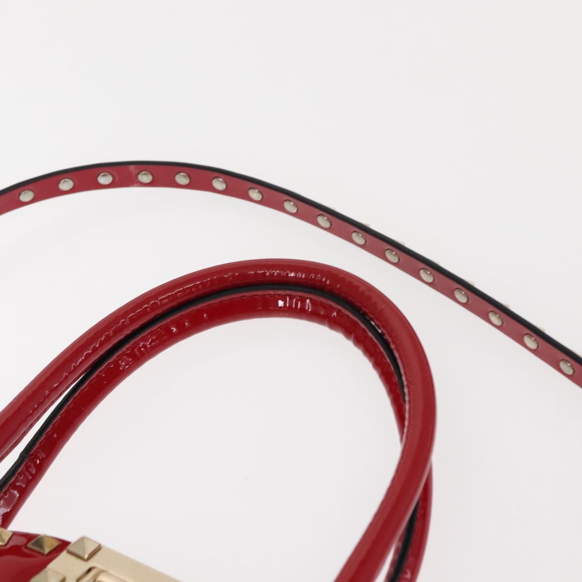 VALENTINO Rock Studs Hand Bag Patent leather 2way Red Gold Auth bs30313