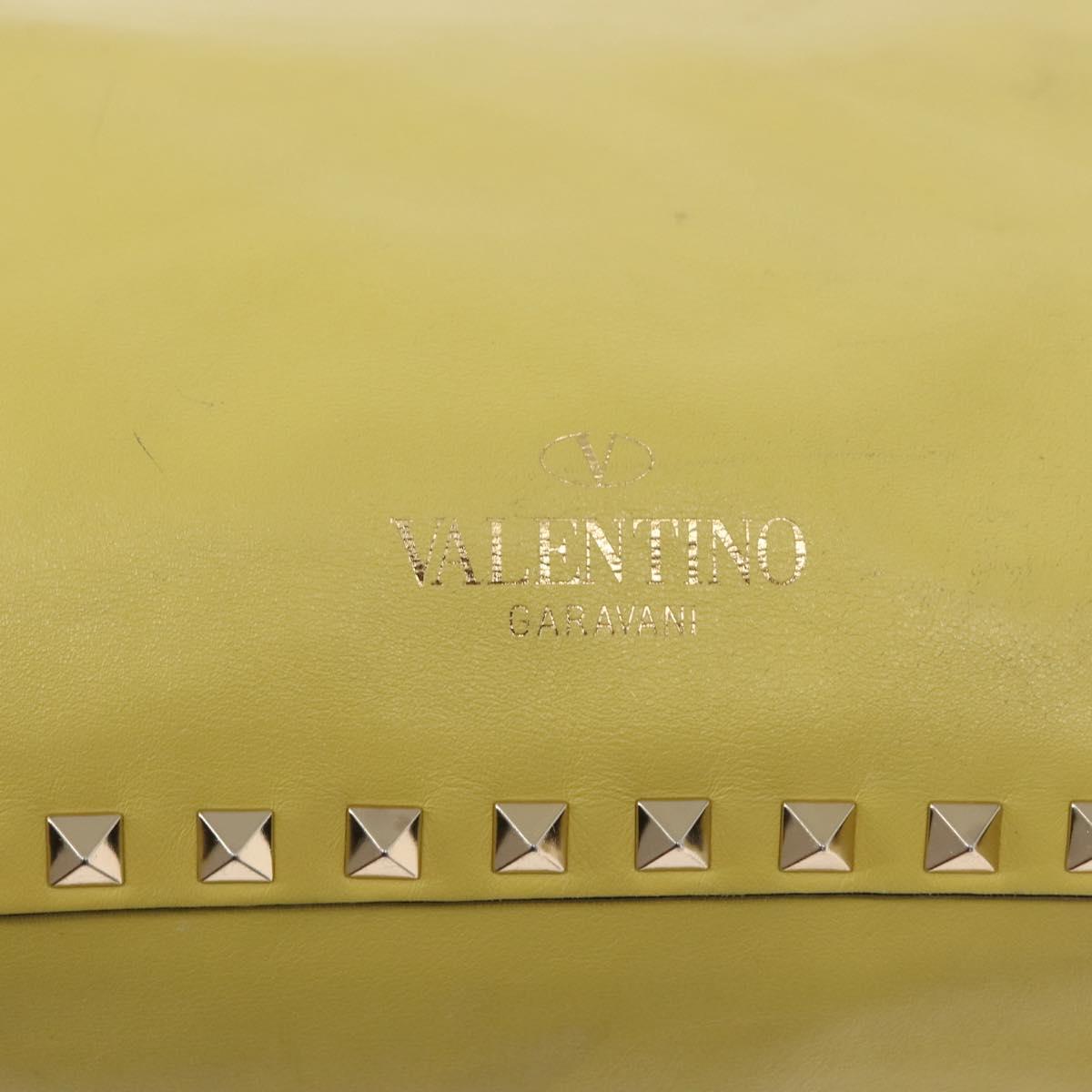 VALENTINO Rock Studs Hand Bag Leather 2way Yellow Gold Auth bs30314