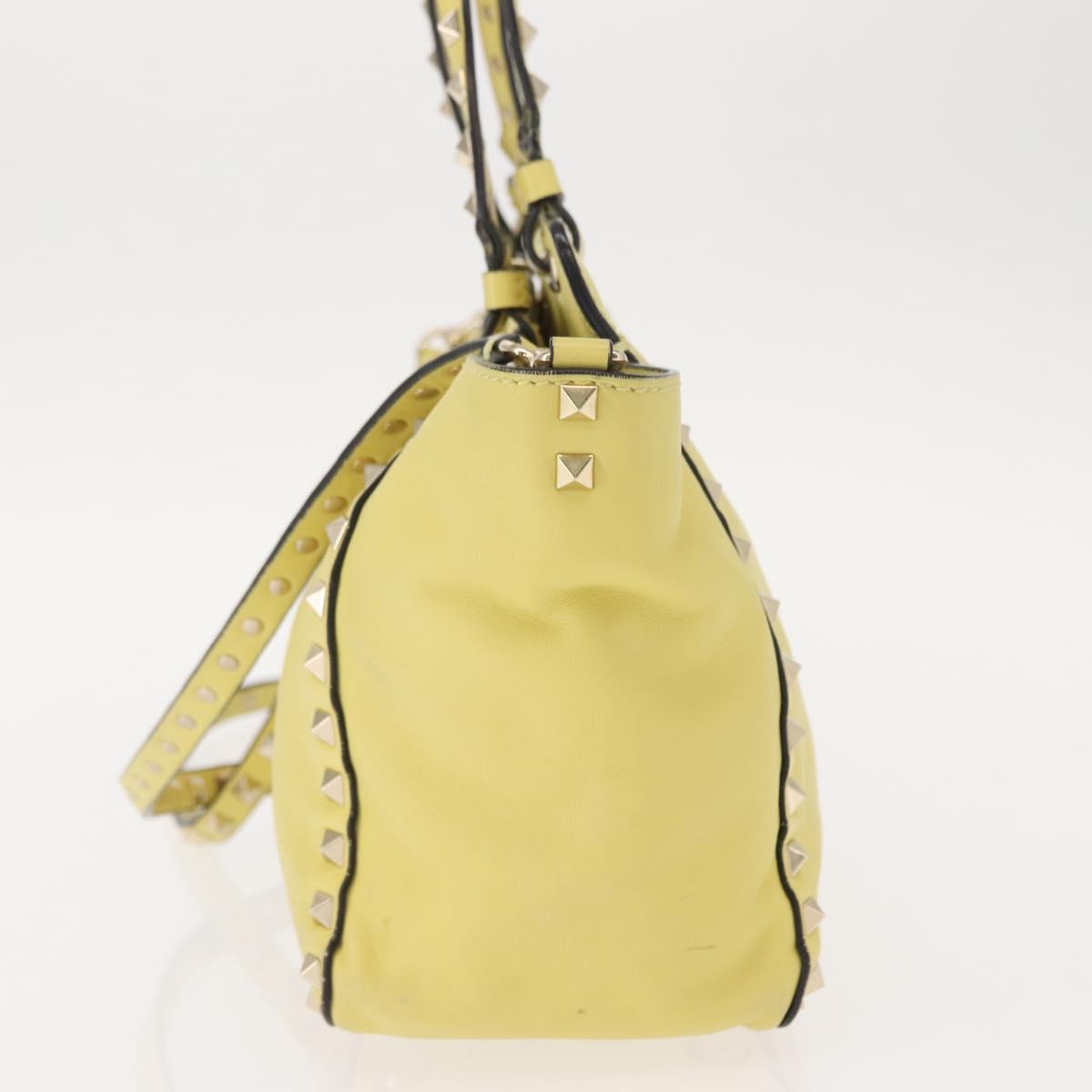 VALENTINO Rock Studs Hand Bag Leather 2way Yellow Gold Auth bs30314