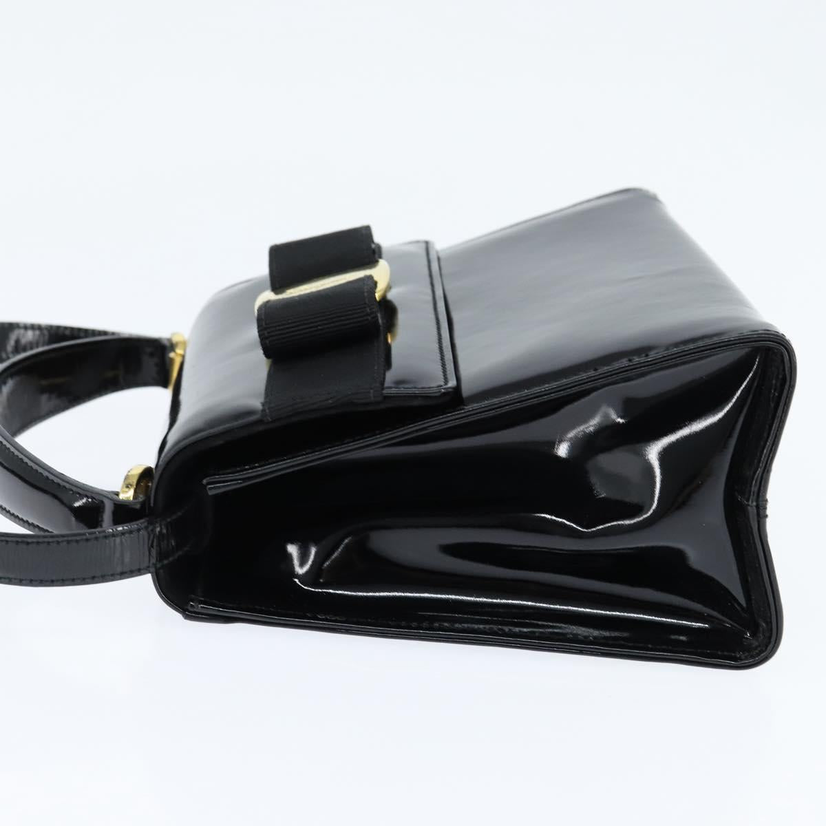 Salvatore Ferragamo Vala Hand Bag Patent leather 2way Black Gold Auth bs30316