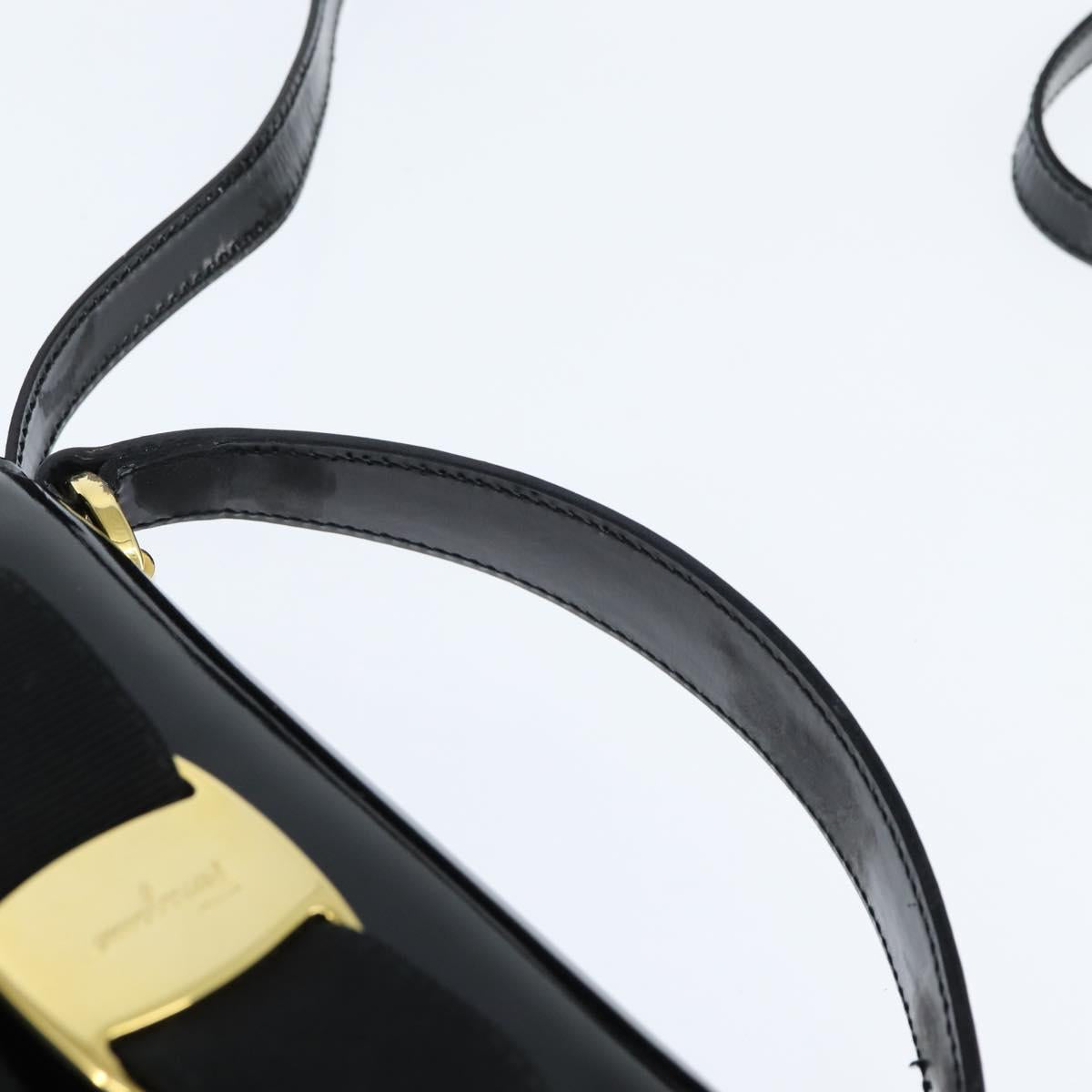 Salvatore Ferragamo Vala Hand Bag Patent leather 2way Black Gold Auth bs30316