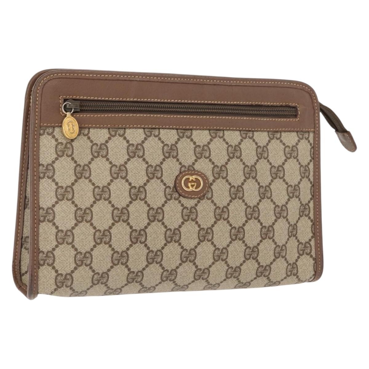 GUCCI GG Supreme Clutch Bag PVC Beige Gold 014 122 6063 Auth bs30320