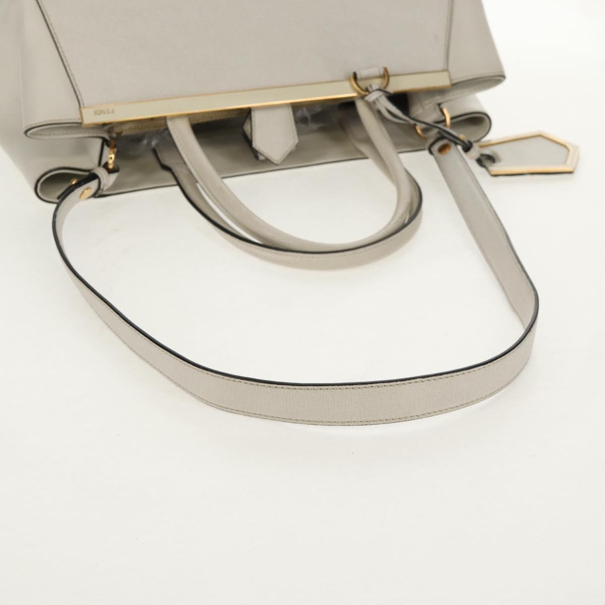 FENDI 2Jours Hand Bag Leather 2way White Gold Auth bs30333