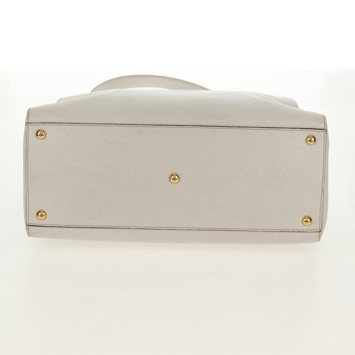 FENDI 2Jours Hand Bag Leather 2way White Gold Auth bs30333