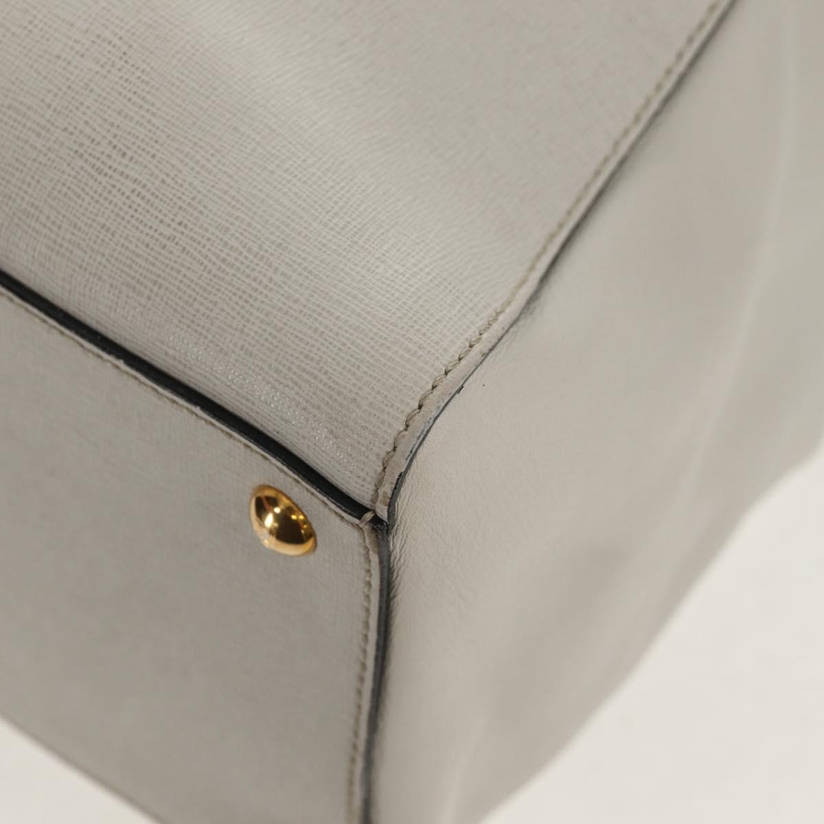 FENDI 2Jours Hand Bag Leather 2way White Gold Auth bs30333