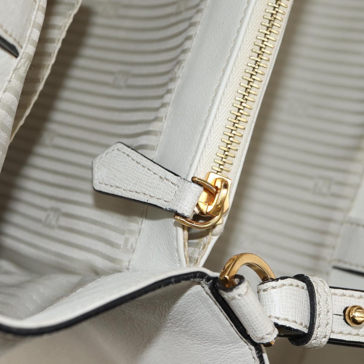 FENDI 2Jours Hand Bag Leather 2way White Gold Auth bs30333