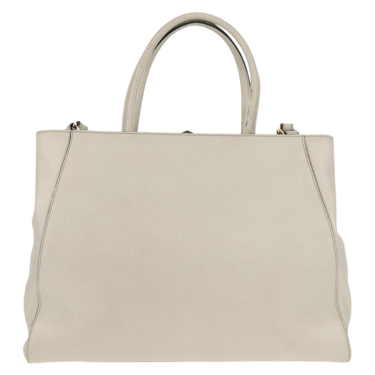 FENDI 2Jours Hand Bag Leather 2way White Gold Auth bs30333