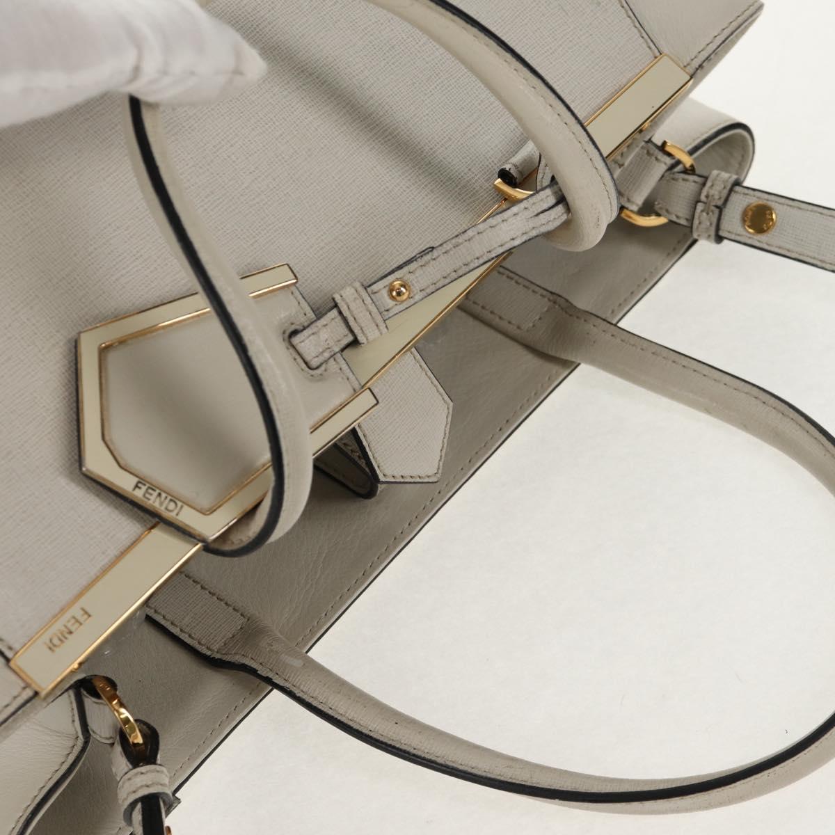 FENDI 2Jours Hand Bag Leather 2way White Gold Auth bs30333