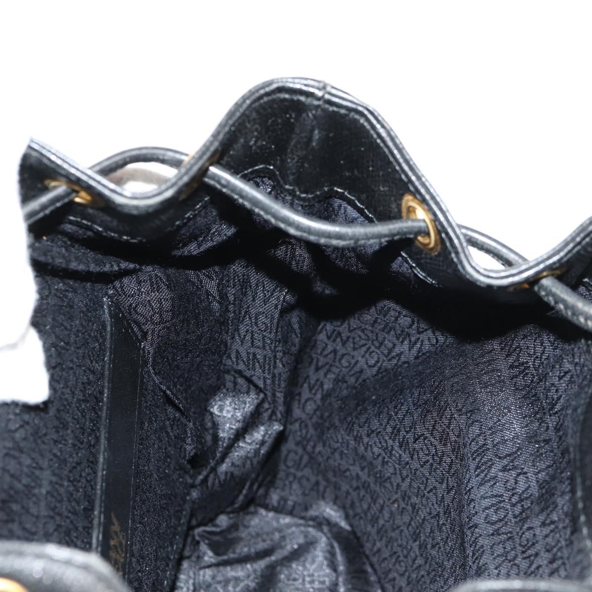 Gianni Versace Sunburst Backpack Leather Black Gold Auth bs30337