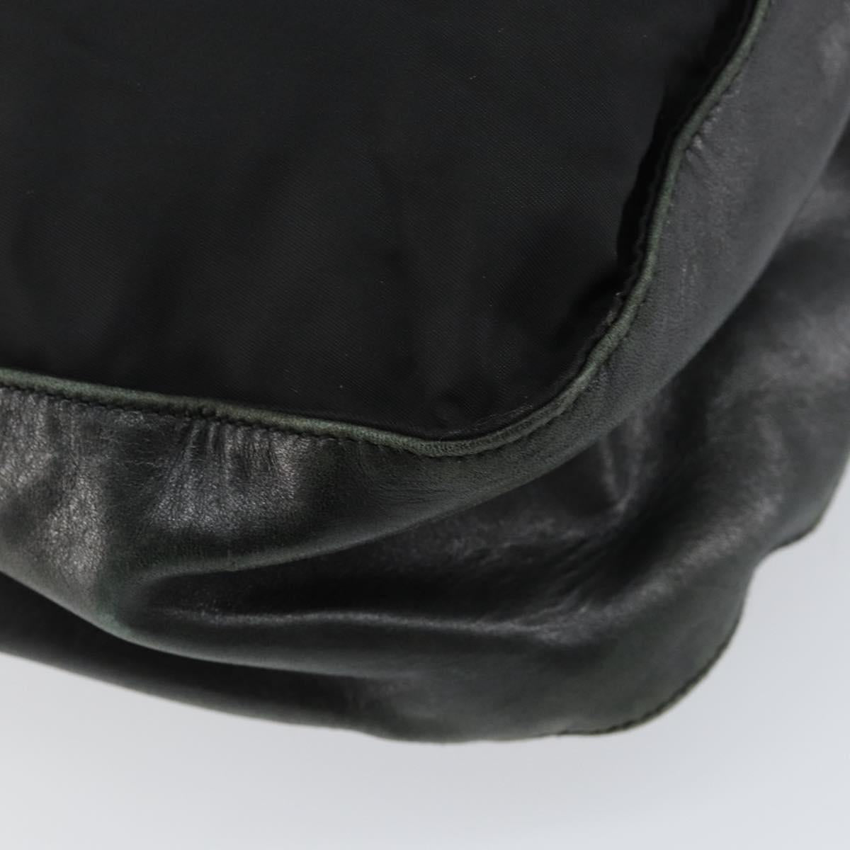 PRADA Shoulder Bag Nylon Leather Black Silver Auth bs30342