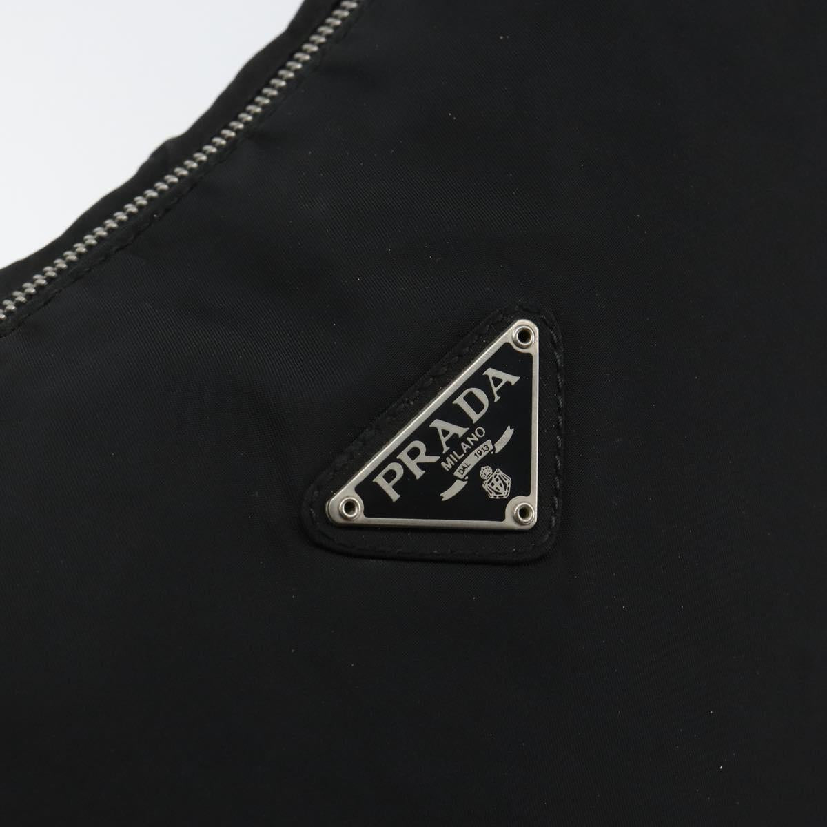 PRADA Shoulder Bag Nylon Leather Black Silver Auth bs30342