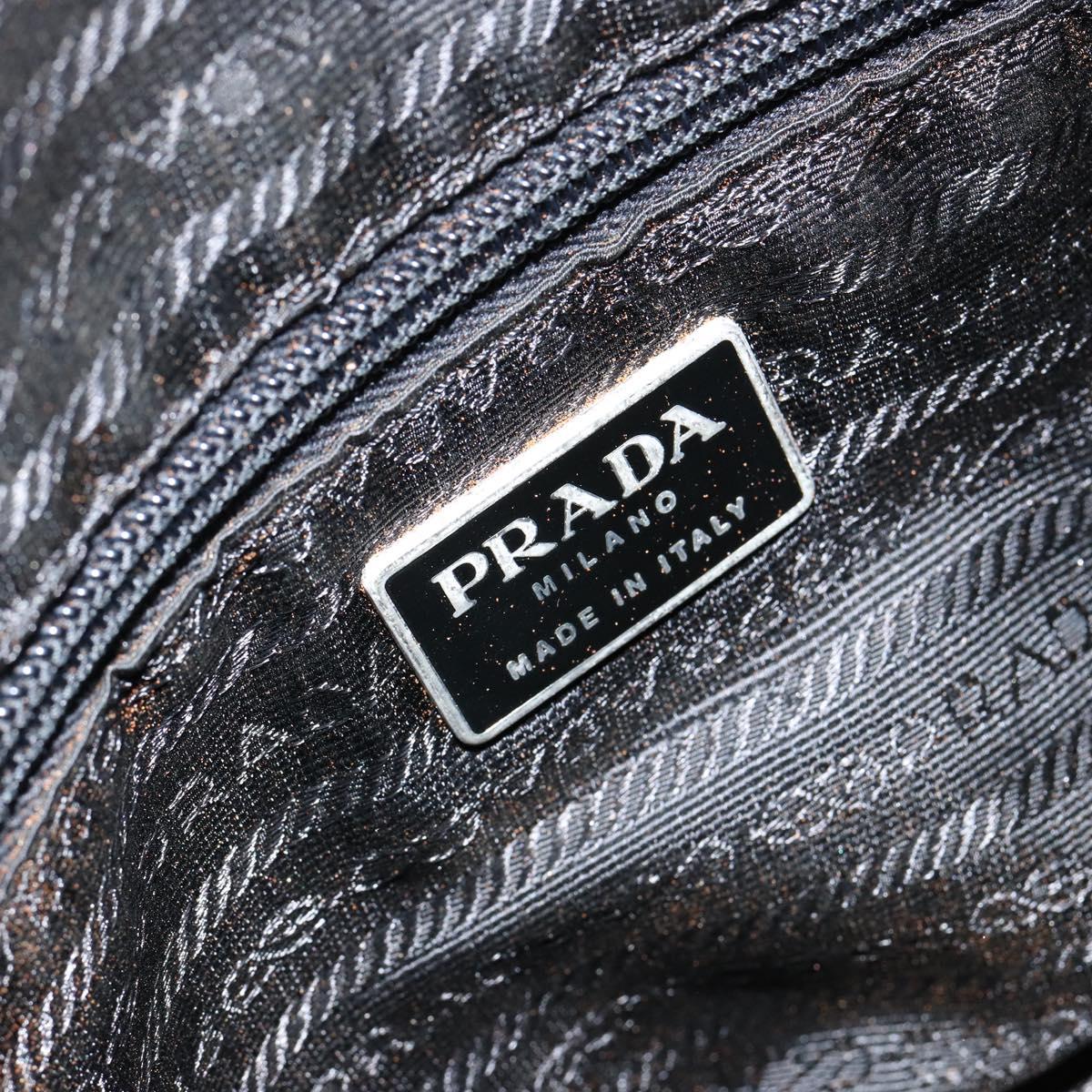 PRADA Shoulder Bag Nylon Leather Black Silver Auth bs30342