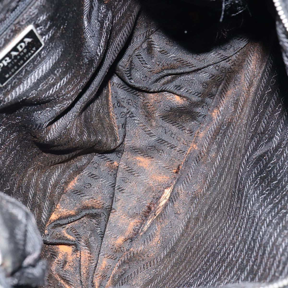 PRADA Shoulder Bag Nylon Leather Black Silver Auth bs30342