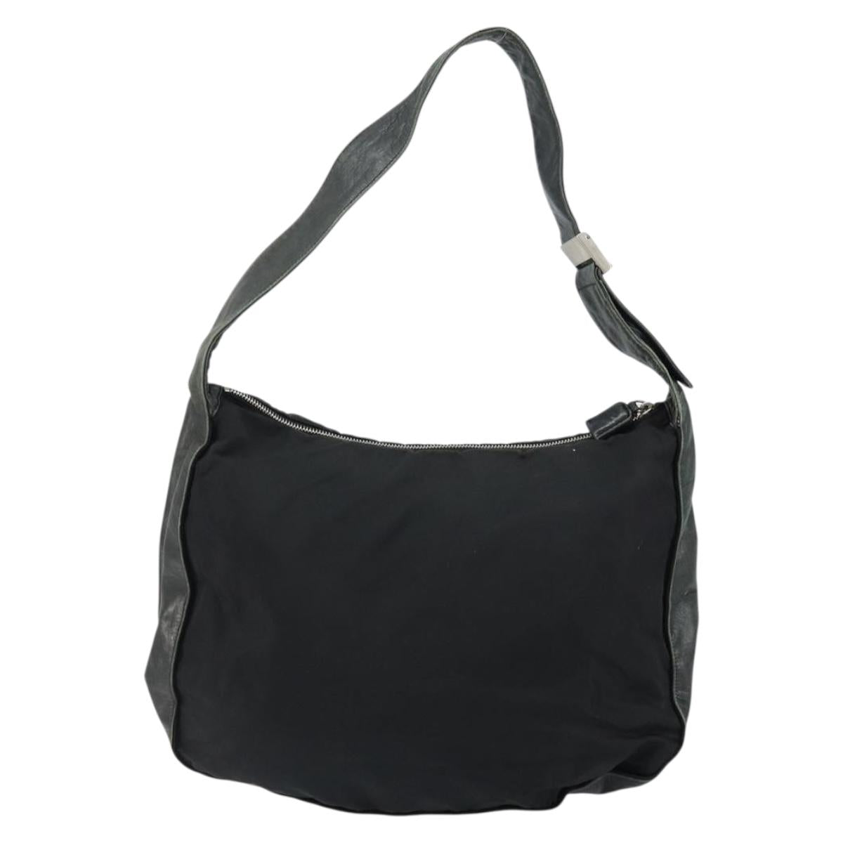 PRADA Shoulder Bag Nylon Leather Black Silver Auth bs30342