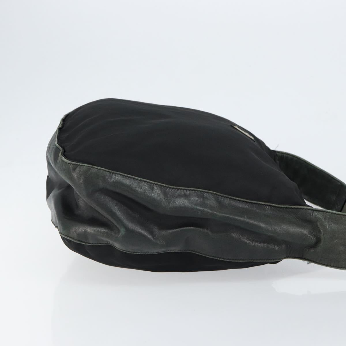 PRADA Shoulder Bag Nylon Leather Black Silver Auth bs30342