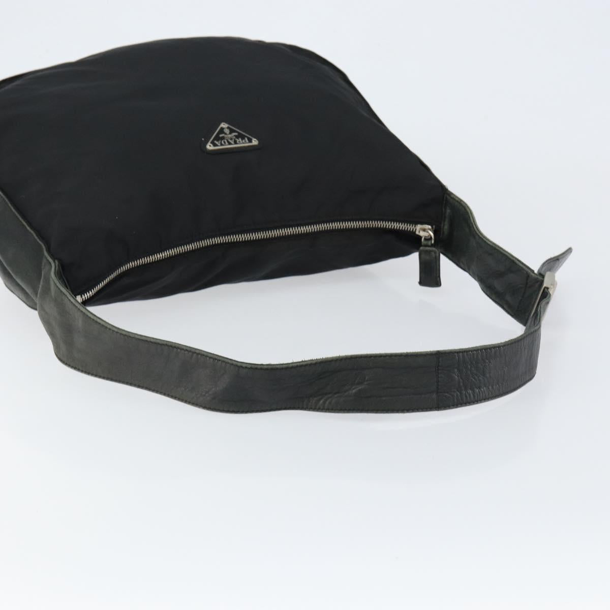 PRADA Shoulder Bag Nylon Leather Black Silver Auth bs30342
