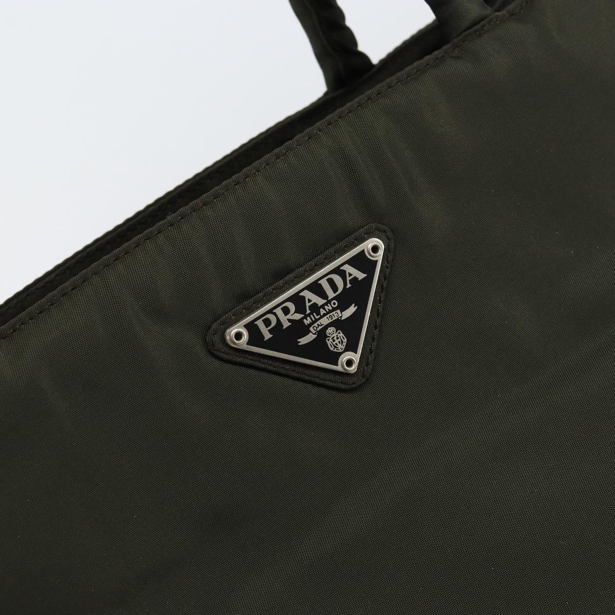 PRADA Tote Bag Nylon Khaki Silver Auth bs30343