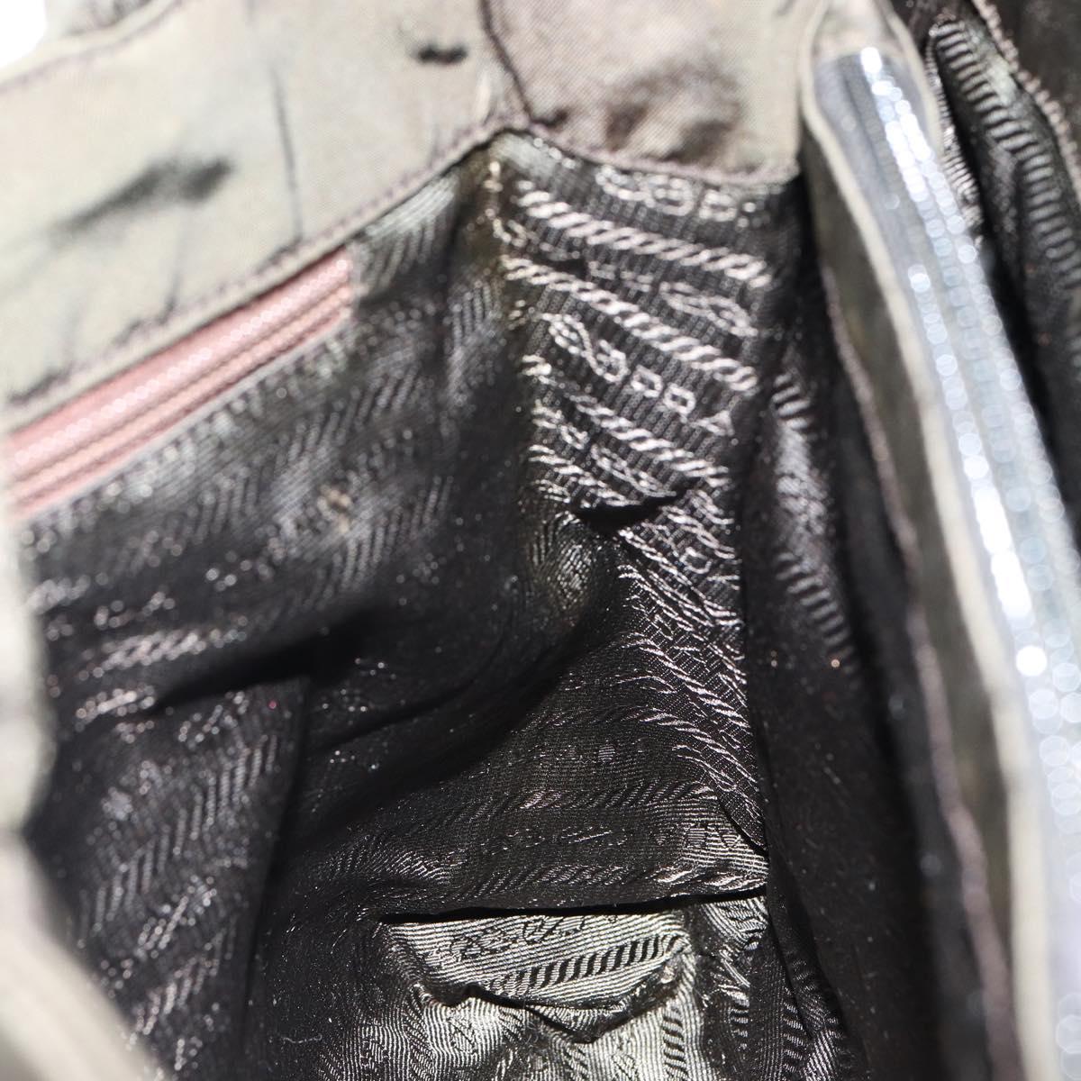 PRADA Tote Bag Nylon Khaki Silver Auth bs30343