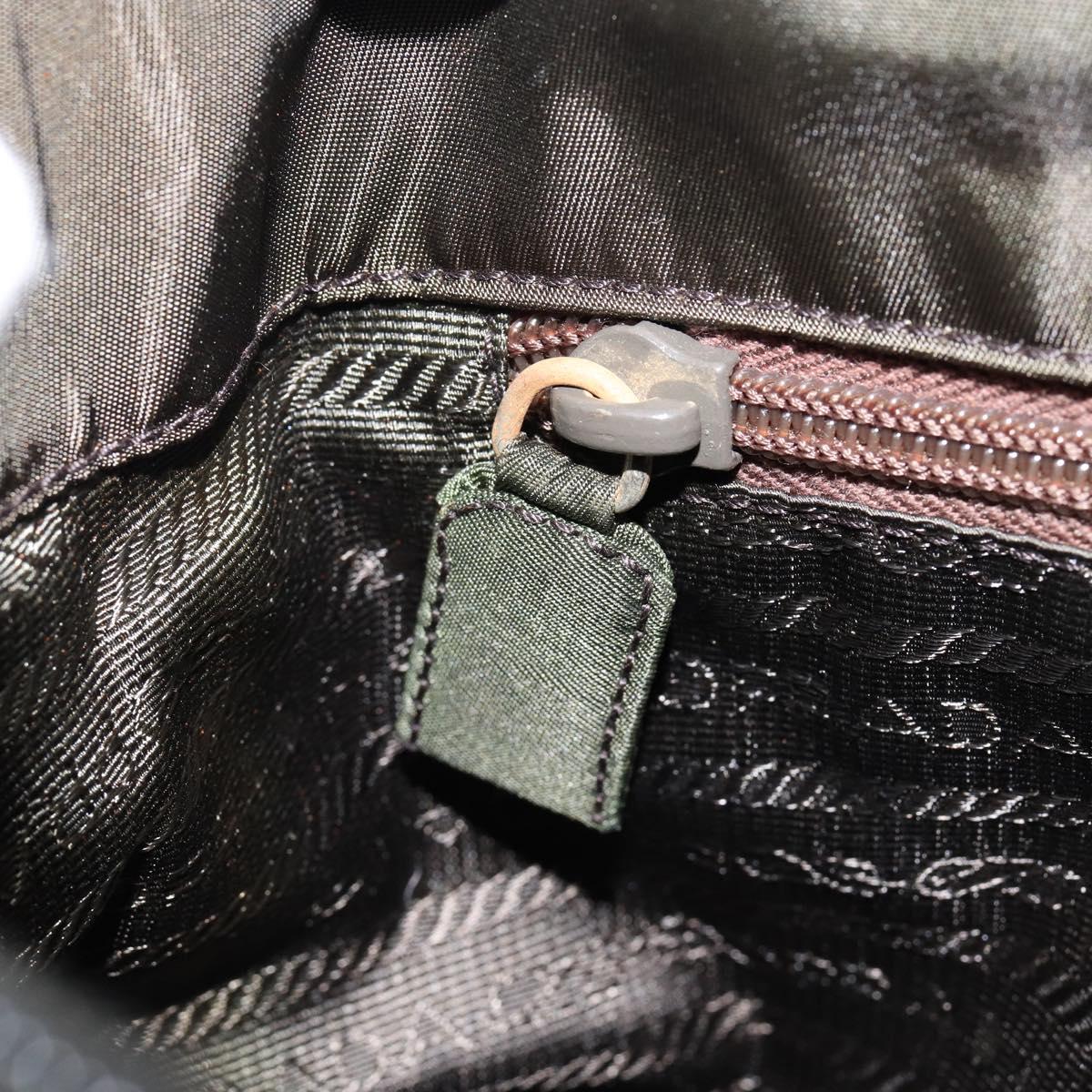 PRADA Tote Bag Nylon Khaki Silver Auth bs30343