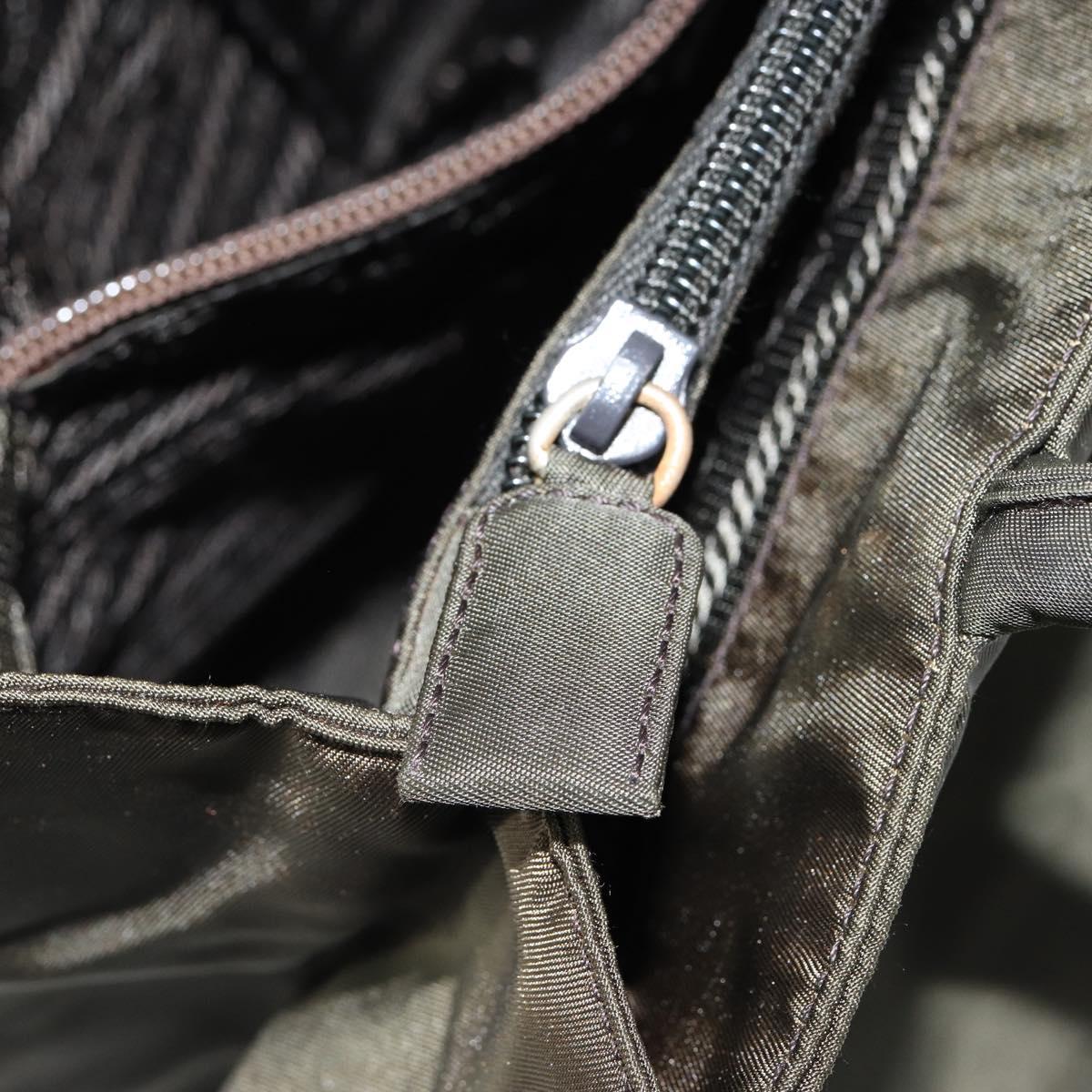 PRADA Tote Bag Nylon Khaki Silver Auth bs30343