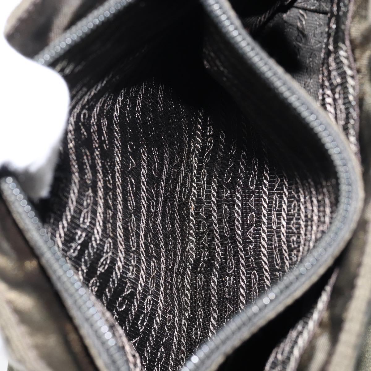 PRADA Tote Bag Nylon Khaki Silver Auth bs30343