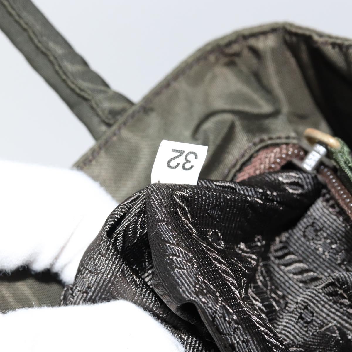 PRADA Tote Bag Nylon Khaki Silver Auth bs30343