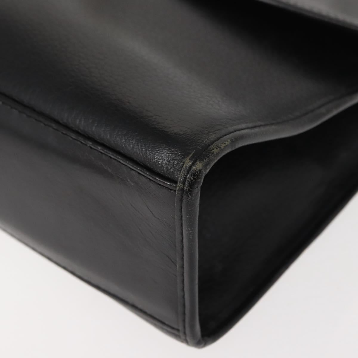 Burberrys Hand Bag Leather Black Gold Auth bs30344